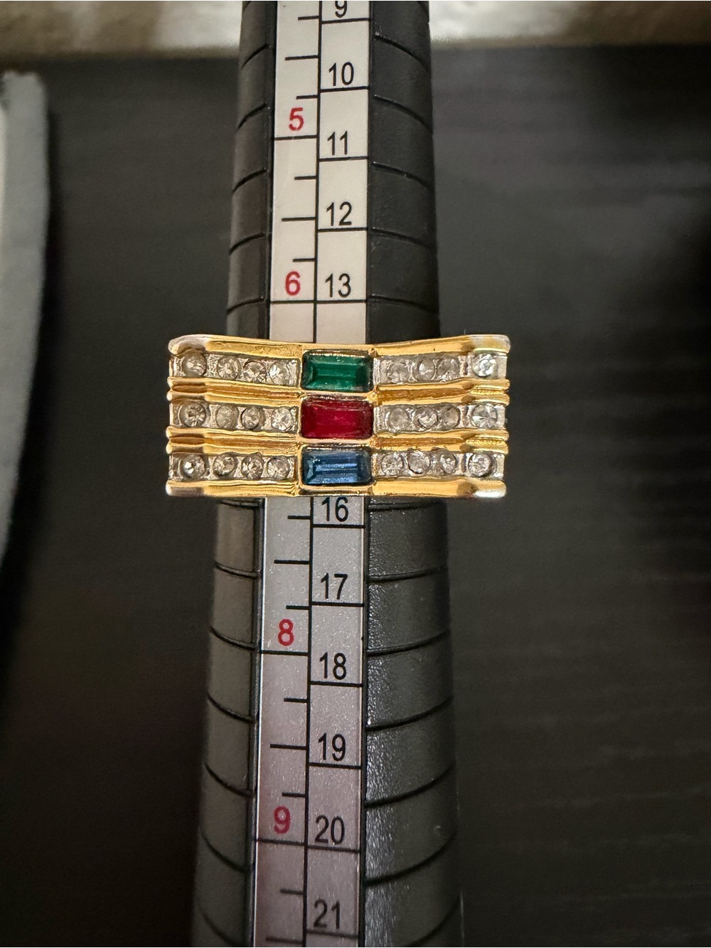 Vintage 18K HGE Chevron Ring Size 7 - Multi-Stone Baguette Costume Cocktail Band